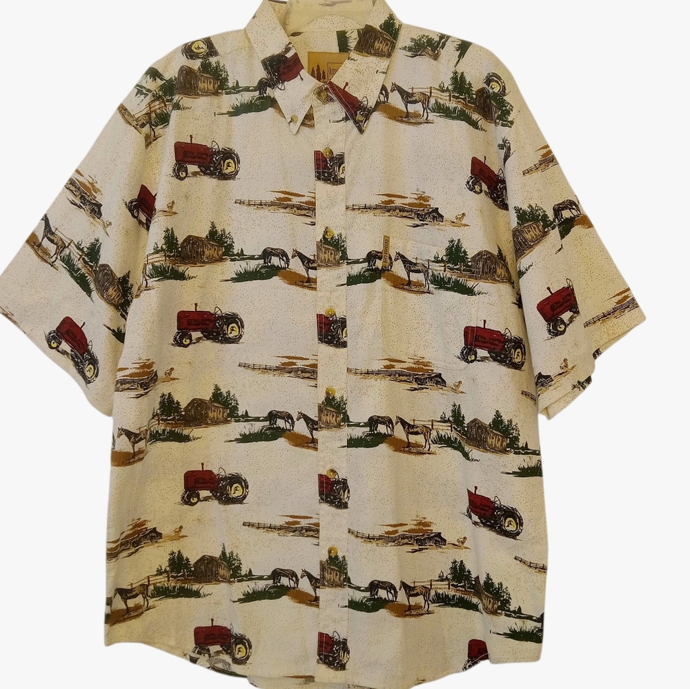 Outdoor Life Tractor & Horse Print Shirt XL Button Up NWOT